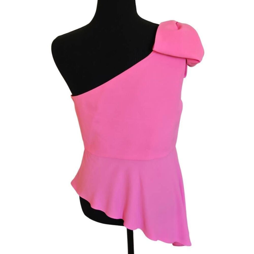 Amanda Uprichard New York Womens One Shoulder Bow Dressy Top Pink Medium - Picture 2 of 12